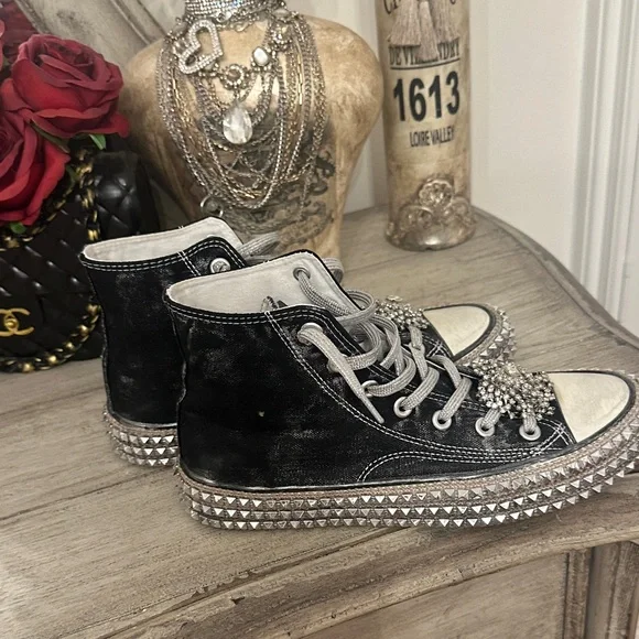 NAN-KU Black High-Top Crystal-Embellished Sneakers - Picture 5 of 9